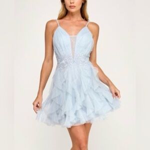Elegant Light Blue Ruffled Mini Dress